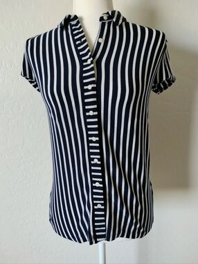 Tommy Hilfiger Navy & White Striped Button-Up Top